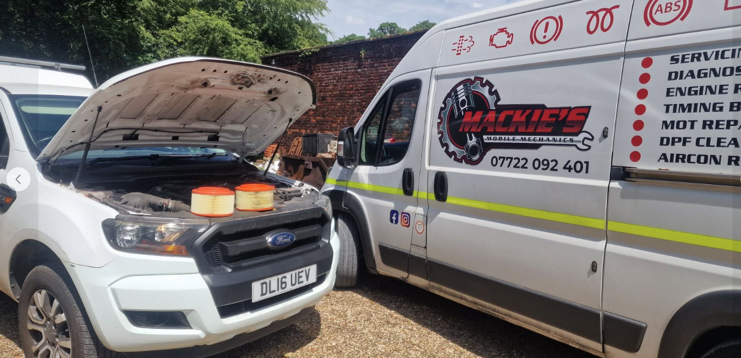 Mobile mechanic servicing a Ford Transit in Newton-le-Willows